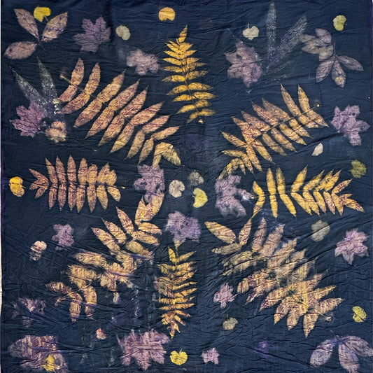 Hand printed botanical large square silk scarf 44" x 44"_#114