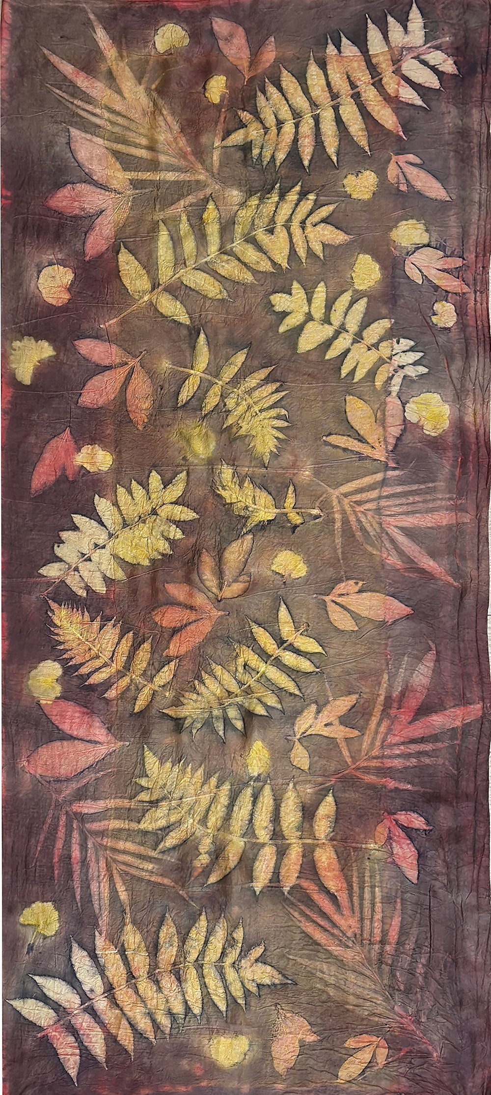 Hand printed botanical large silk scarf 35" x 78" [#115]
