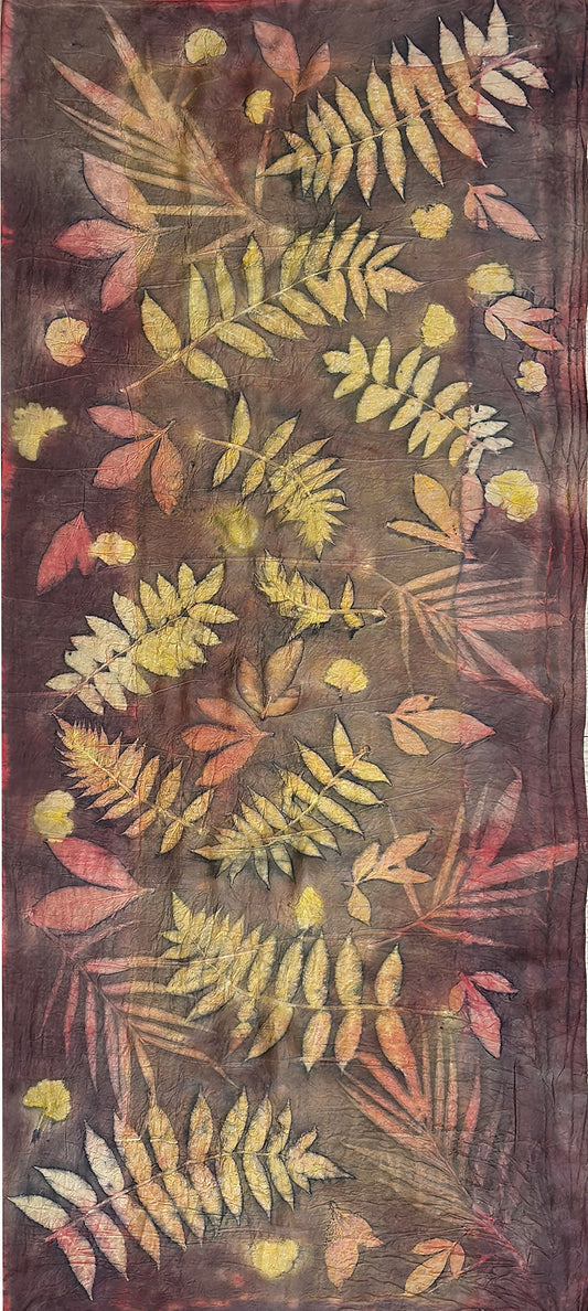 Hand printed botanical large silk scarf 35" x 78" [#115]