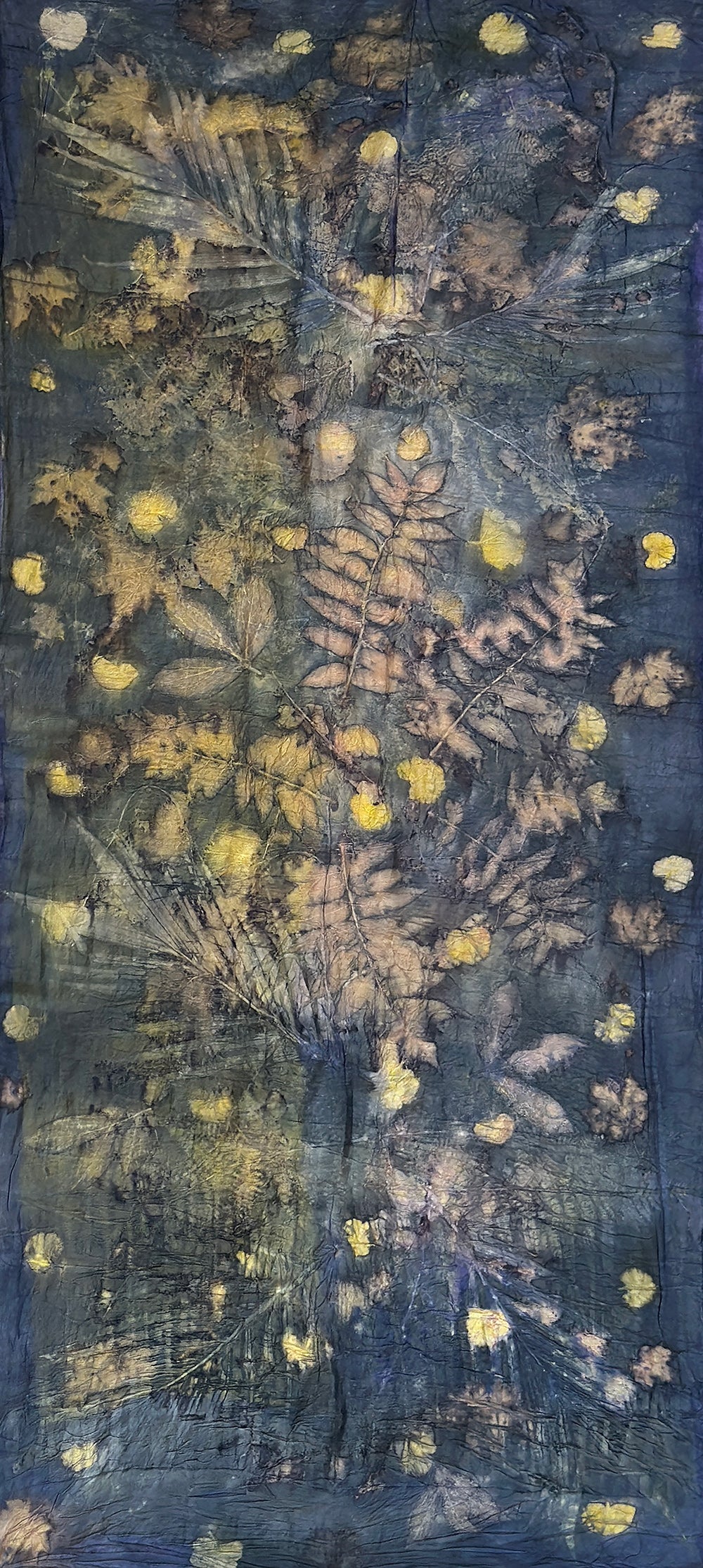 Hand printed botanical large silk scarf 35" x 78" [#116]