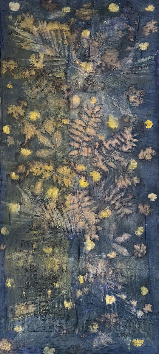 Hand printed botanical large silk scarf 35" x 78" [#116]