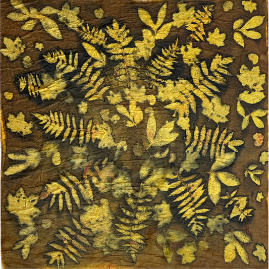 Hand printed botanical large square print scarf 44" x 44"_#116