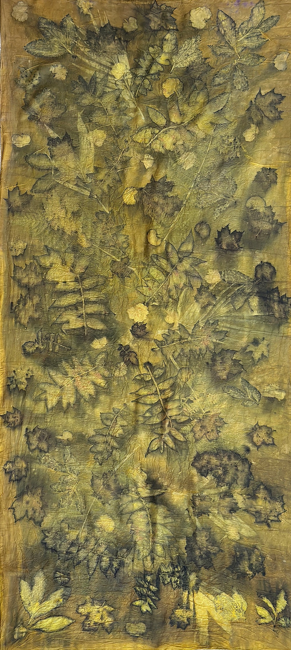 Hand printed botanical large silk scarf 35" x 78" [#117]