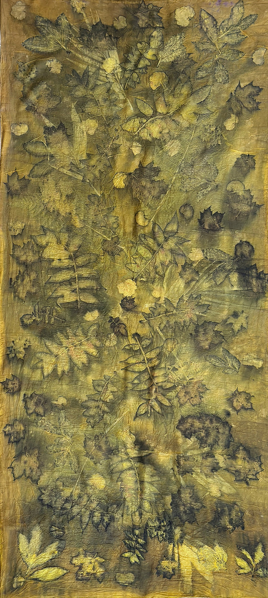 Hand printed botanical large silk scarf 35" x 78" [#117]