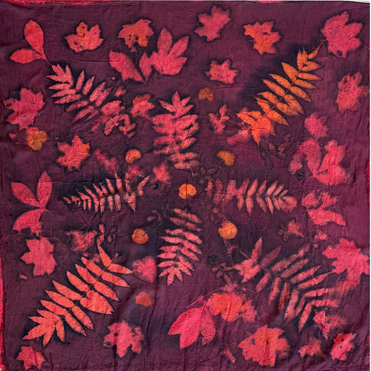 Hand printed botanical large square silk scarf 44" x 44"_#117