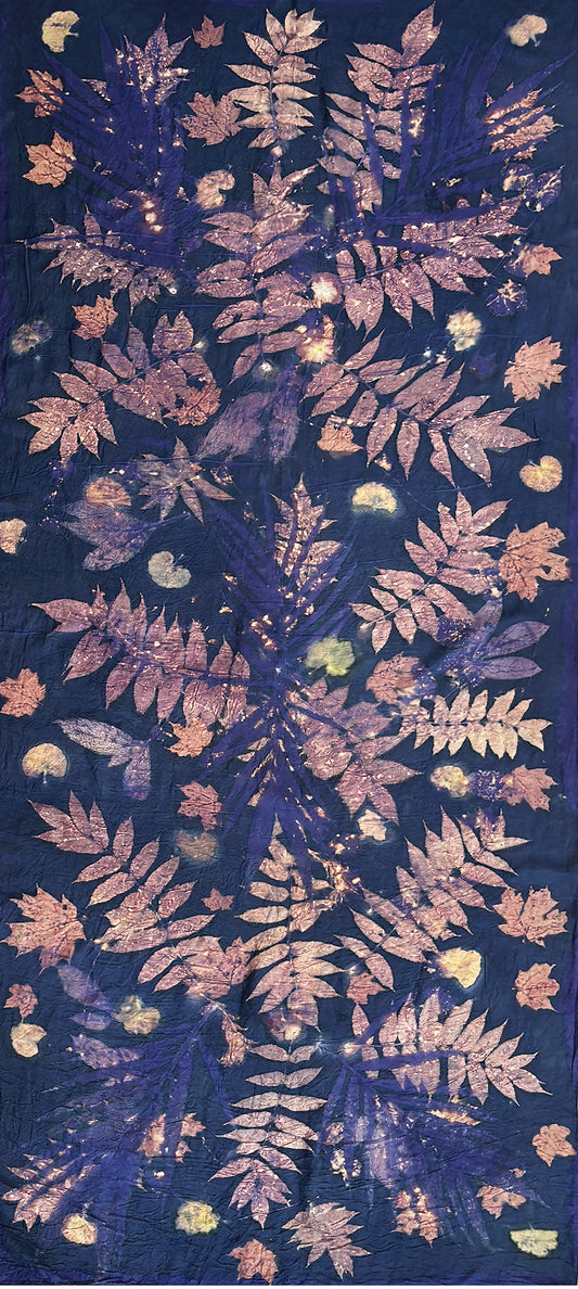 Hand printed botanical large silk scarf 35"x 78" [#118]