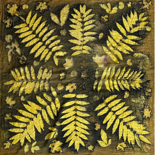 Hand printed botanical large square silk scarf 44" x 44"_#118