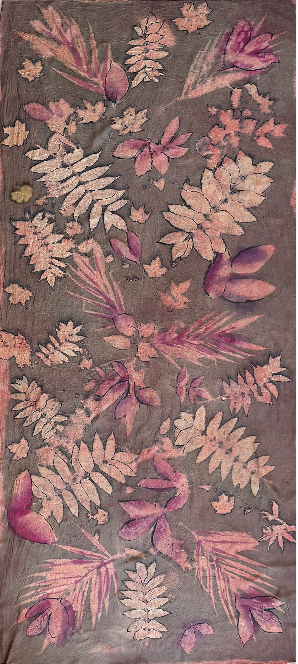 Hand printed botanical large silk scarf 35" x 78" [#119]