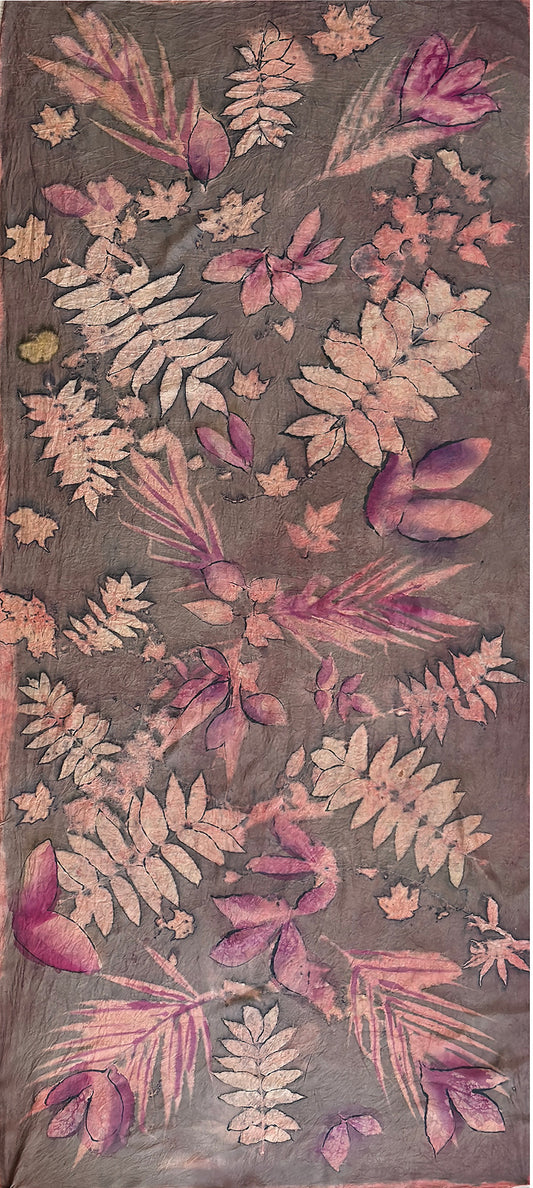 Hand printed botanical large silk scarf 35" x 78" [#119]