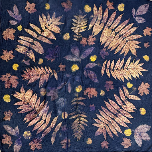 Hand printed botanical large square silk scarf 44" x 44"_#119