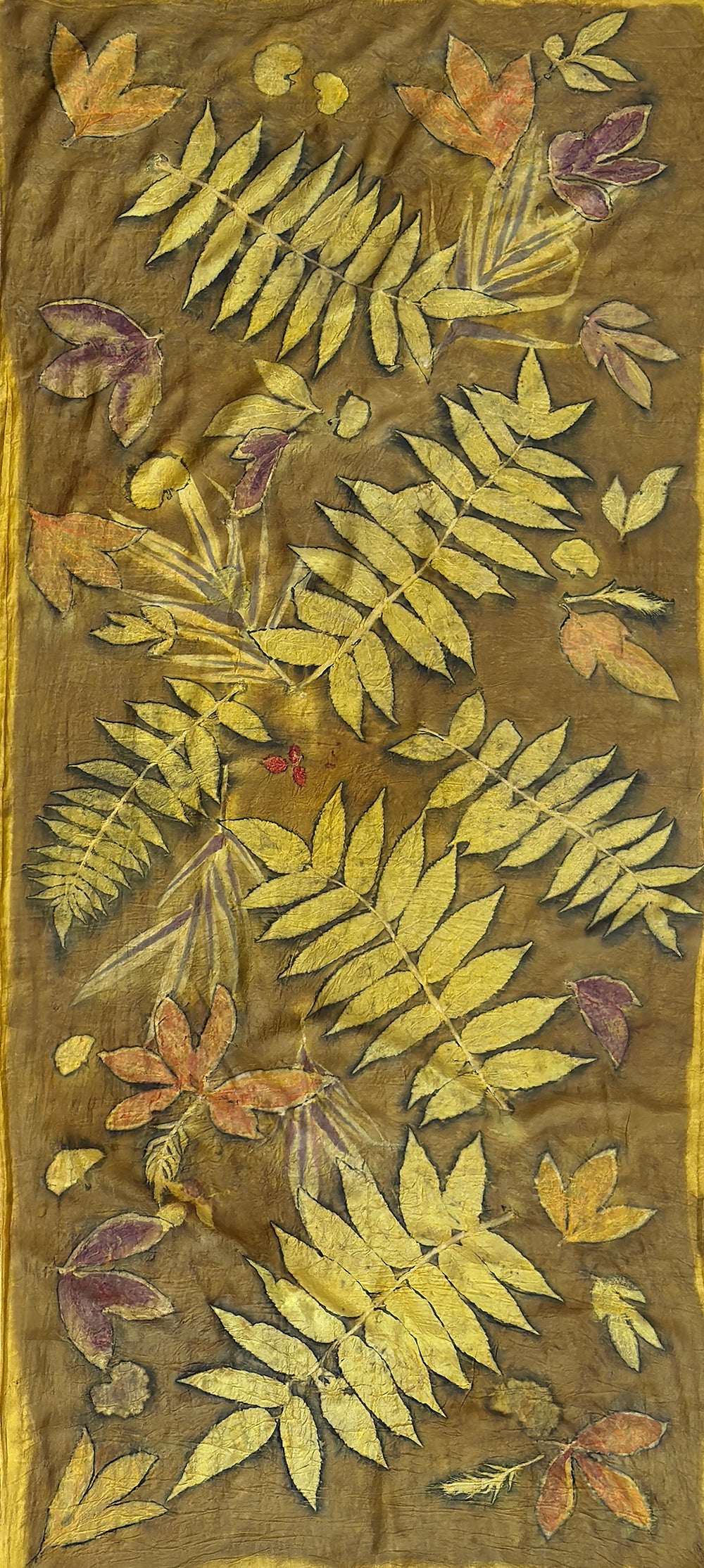 Hand printed botanical large silk scarf 35" x 78" [#120]