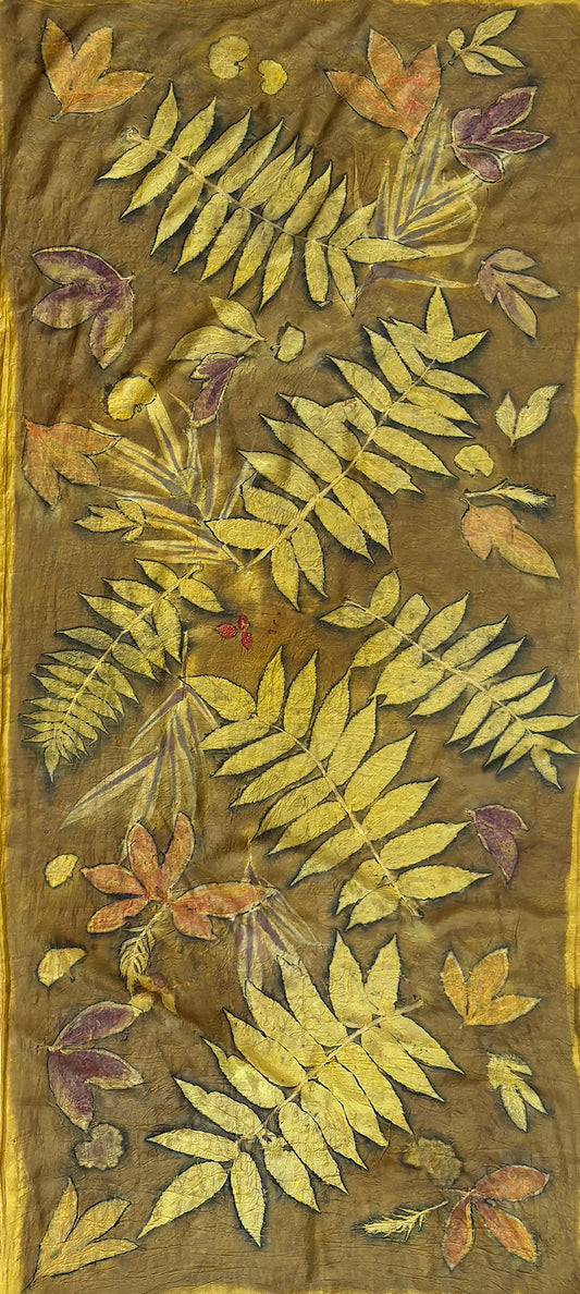 Hand printed botanical large silk scarf 35" x 78" [#120]