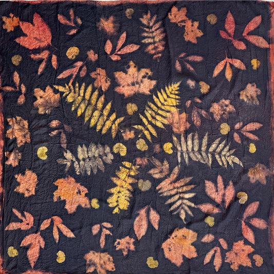 Hand printed botanical large square silk scarf 44" x 44"_#120