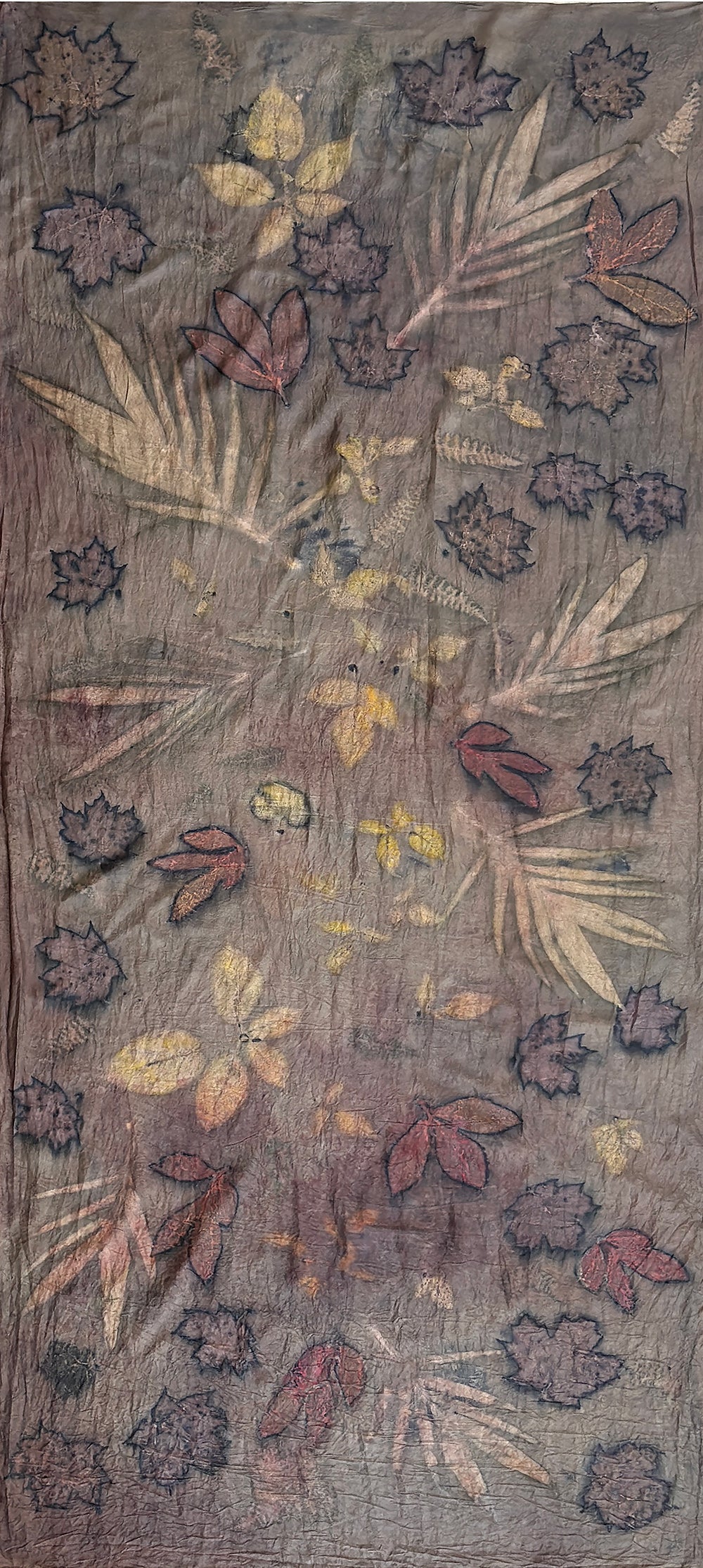 Hand printed botanical large silk scarf 35" x 78" [#121]