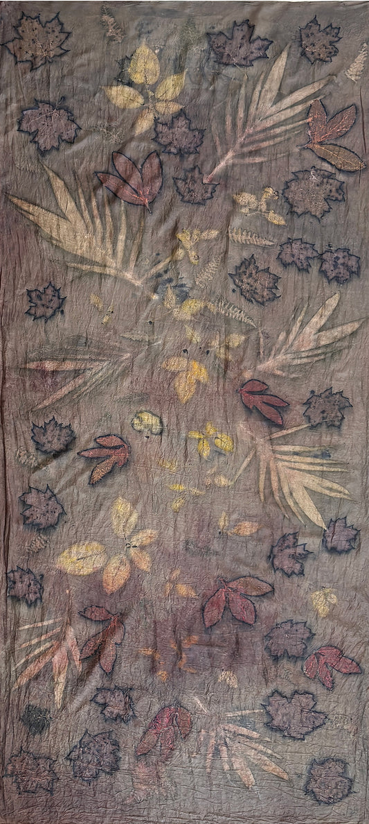 Hand printed botanical large silk scarf 35" x 78" [#121]