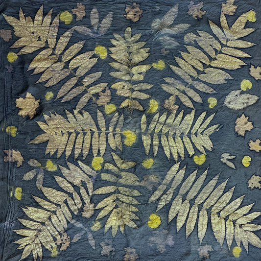 Hand printed botanical large square silk scarf 44" x 44"_#121