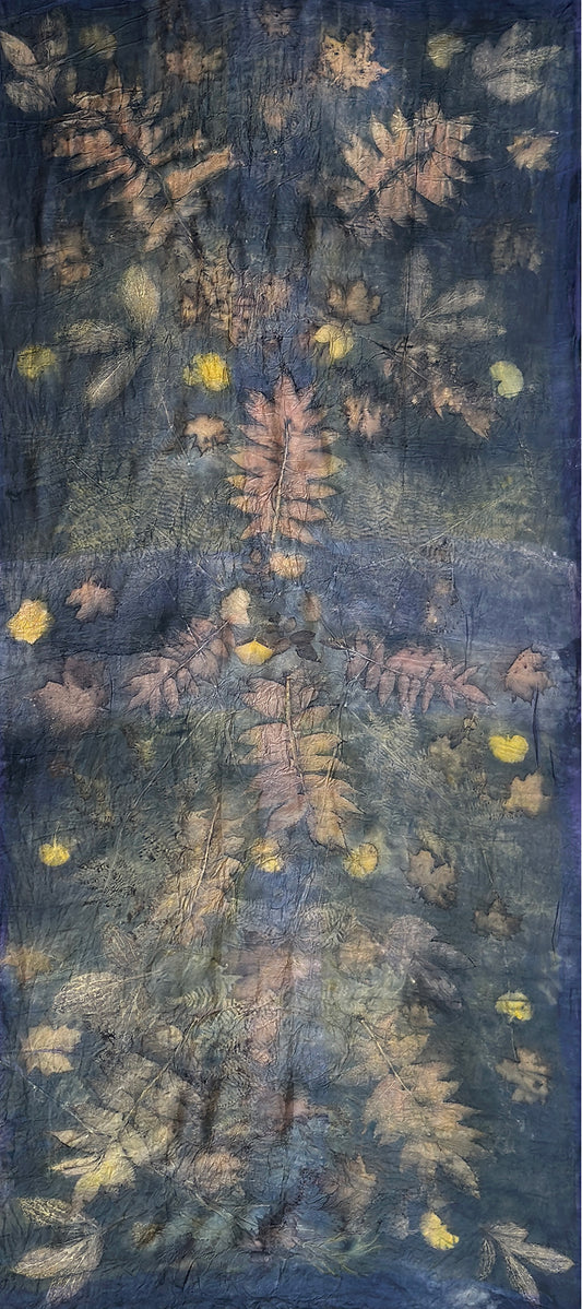Hand printed botanical large silk scarf 35" x 78" [#122]