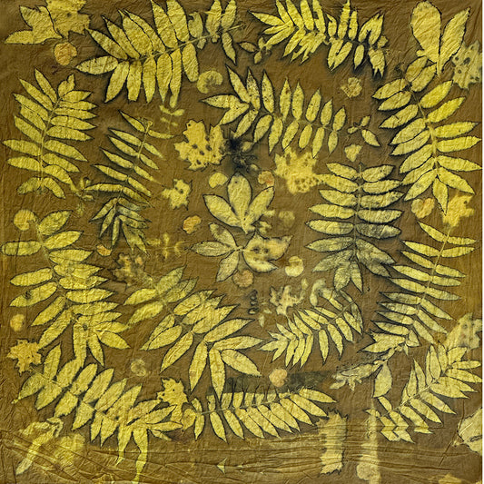 Hand printed botanical large square silk scarf 44" x 44"_#122
