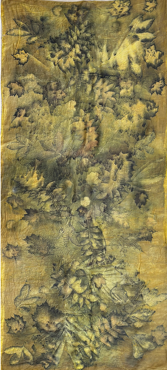 Hand printed botanical large silk scarf 35" x 78" [#123]