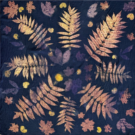 Hand printed botanical large square silk scarf 44" x 44"_#123