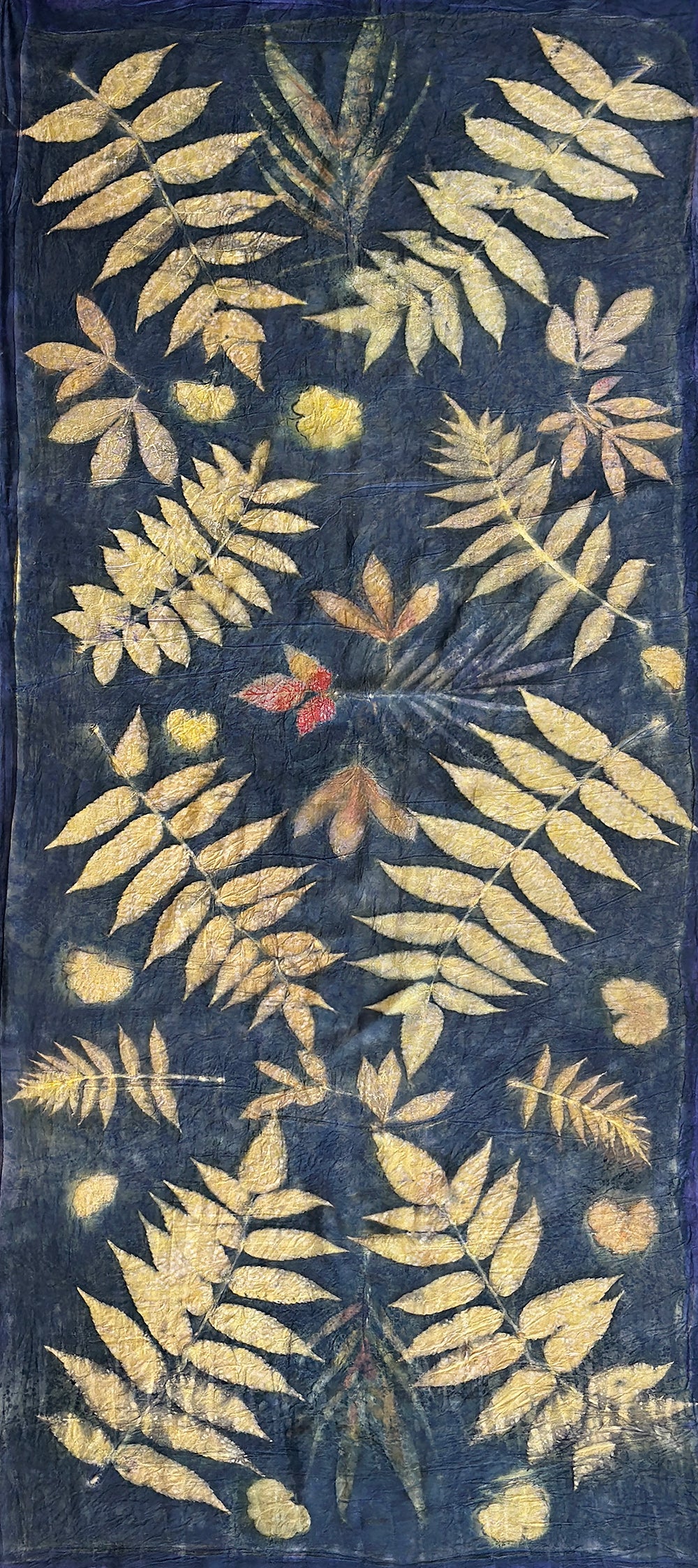 Hand printed botanical large silk scarf 35" x 78" [#124]