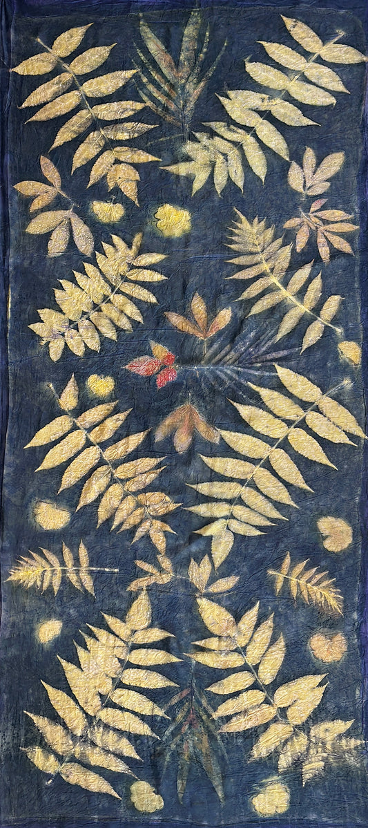 Hand printed botanical large silk scarf 35" x 78" [#124]